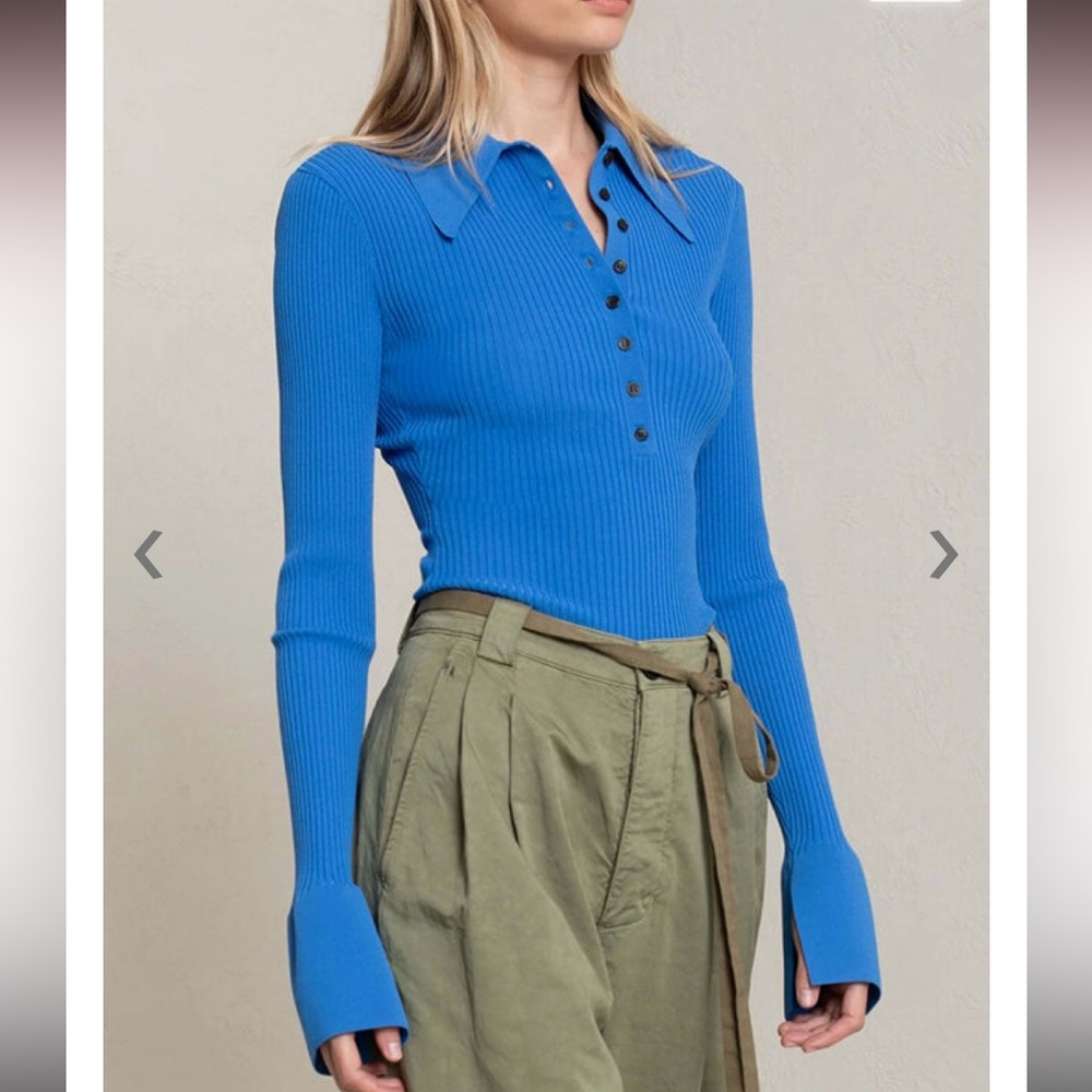A.L.C. Blue Ribbed Eleanor Top Medium